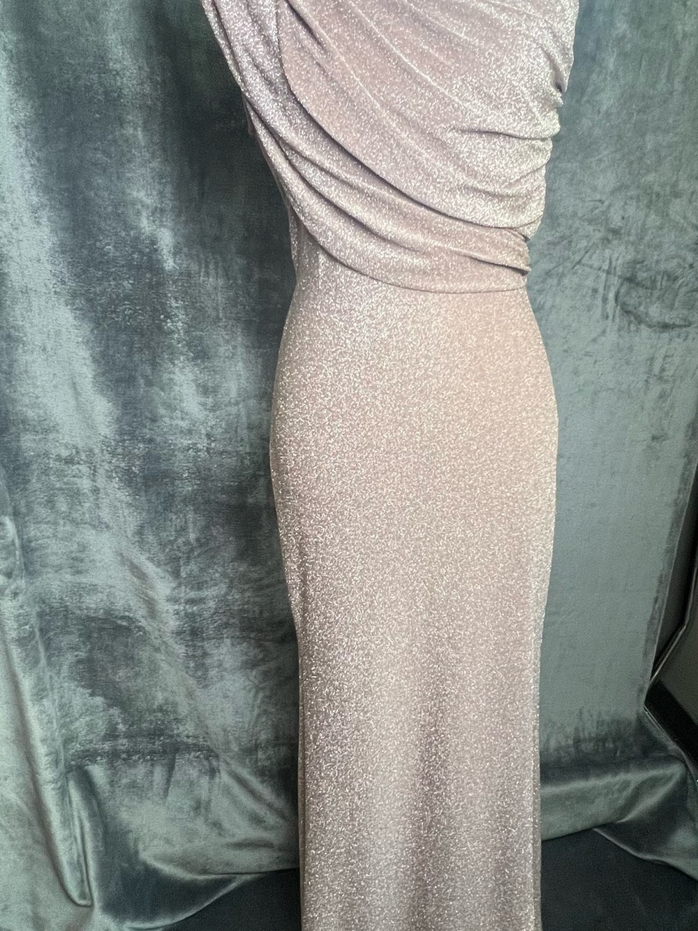 Sparkle Taupe Maxi Dress with Draped Bodice
